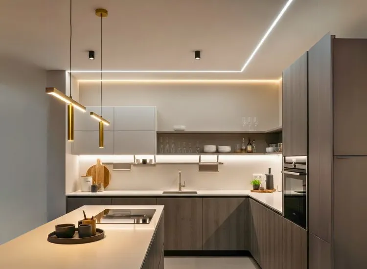 Sleek LED profile kitchen lighting design that blends into cabinetry while delivering bright, modern lighting in kitchen spaces.