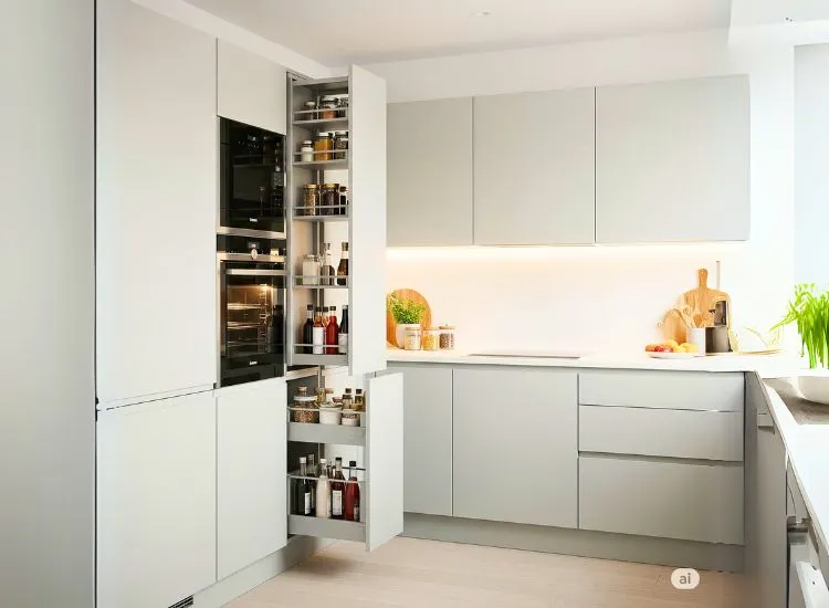 Tall units maximize vertical space in modular kitchen design, perfect for compact kitchens needing smart storage.