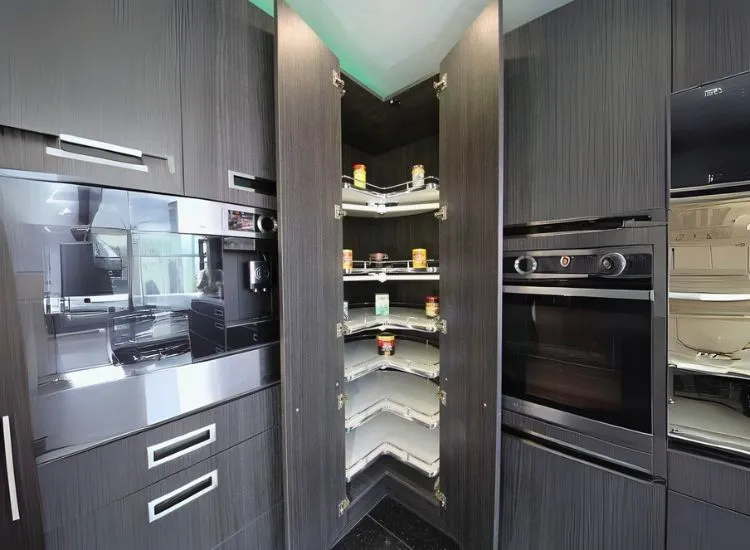 Diagonal corner modular kitchen cabinets maximize space with smart, functional designs for kitchen cupboards.
