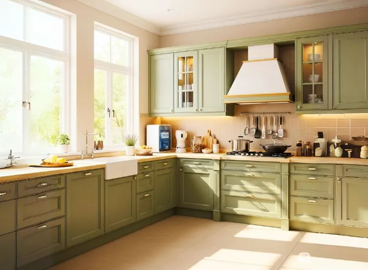 Vastu-friendly modular kitchen in yellow and cream tones showing best kitchen colour as per vastu