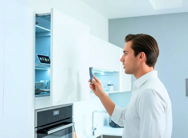 Power modular kitchen cabinets with charging ports offer tech-ready designs for modern kitchen cupboards.
