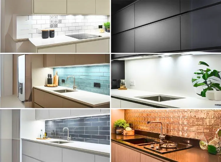 Colorful backsplash options for designs of modular kitchens, enhancing style and protecting kitchen walls.