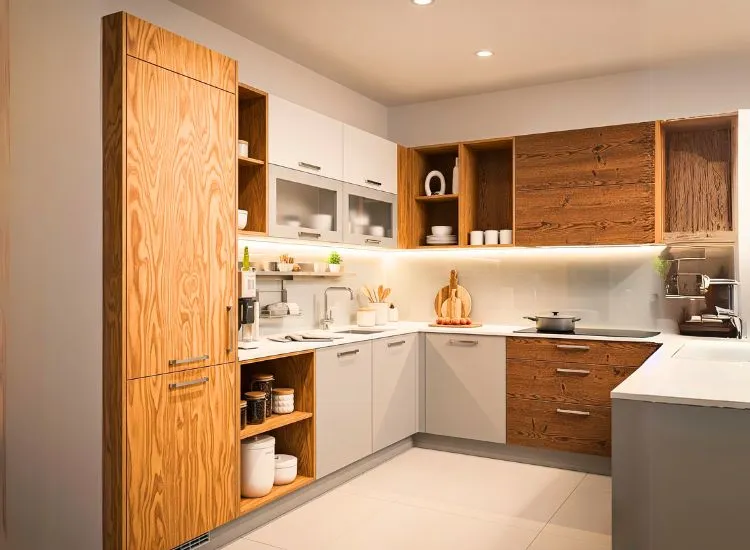 Varied cabinet materials and designs of modular kitchens, combining style and durability for modern kitchen design.