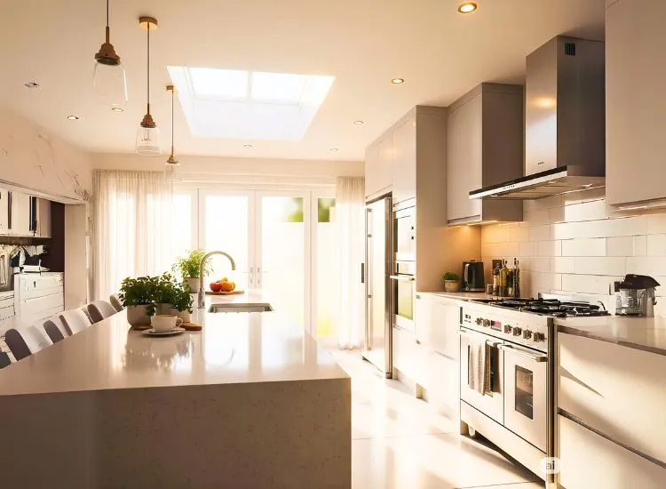 Natural light integration in modular kitchen design enhances space with sunlight, creating a warm, inviting kitchen.