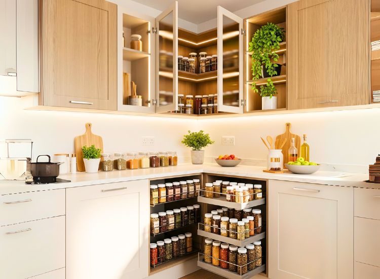 Organize visibly but beautifully with stylish modular kitchen accessories and elegant accessories for modular kitchen.