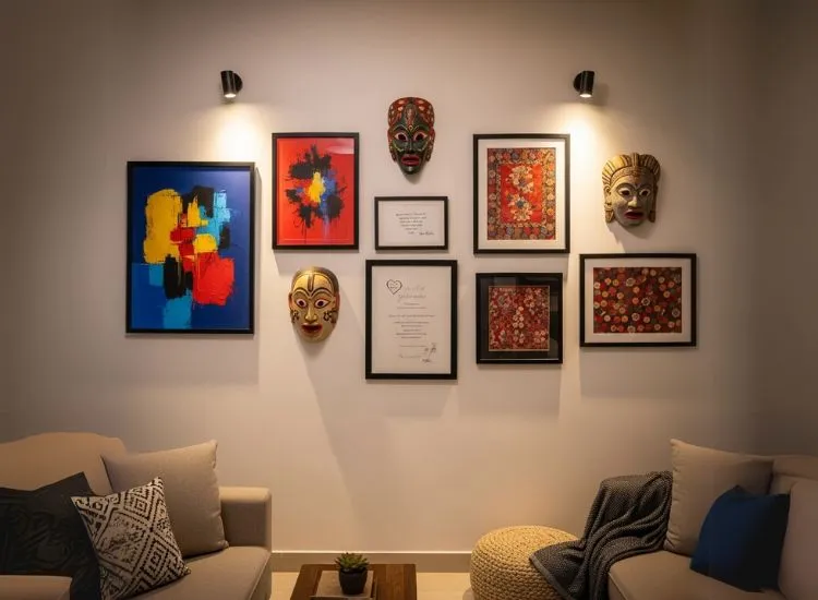 Modern living room design with curated art and decor pieces, reflecting elegant and personalized living room designs ideas.