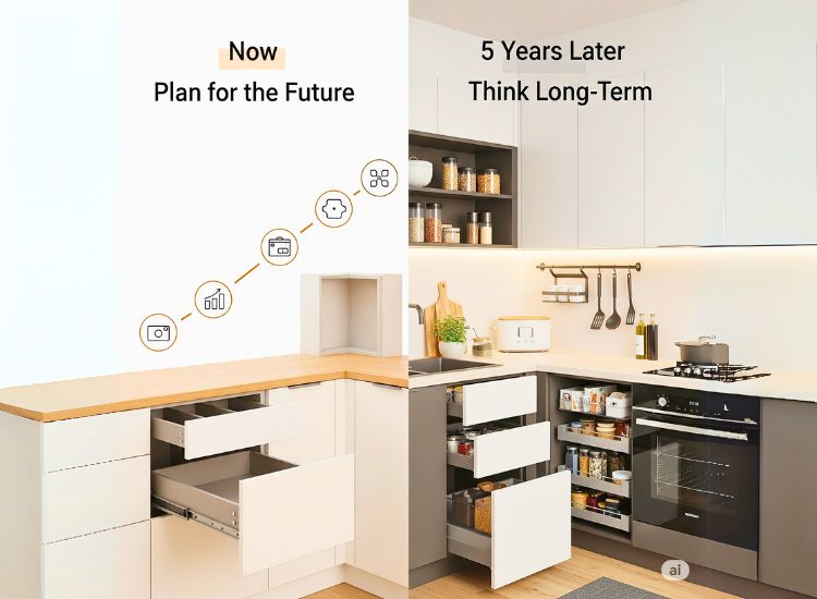 Think long-term with durable modular kitchen accessories and smart accessories for modular kitchen for lasting value.