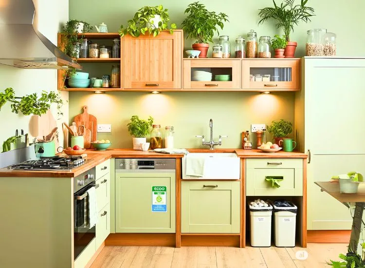 Sustainable modular kitchen design uses eco-friendly materials and energy-saving features for a greener home.