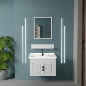WASSMIST Wall Mounted Unbreakable Bathroom Vanity Cabinet with Sink and Mirror