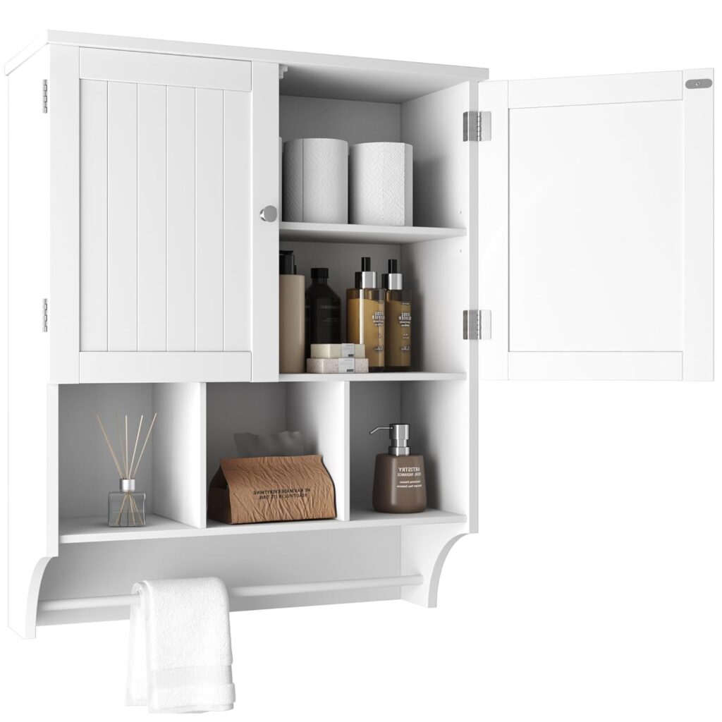 HOMEFORT Bathroom Wall Cabinet Medicine Cabinets Over The Toilet Storage Cabinet with Towels Bar