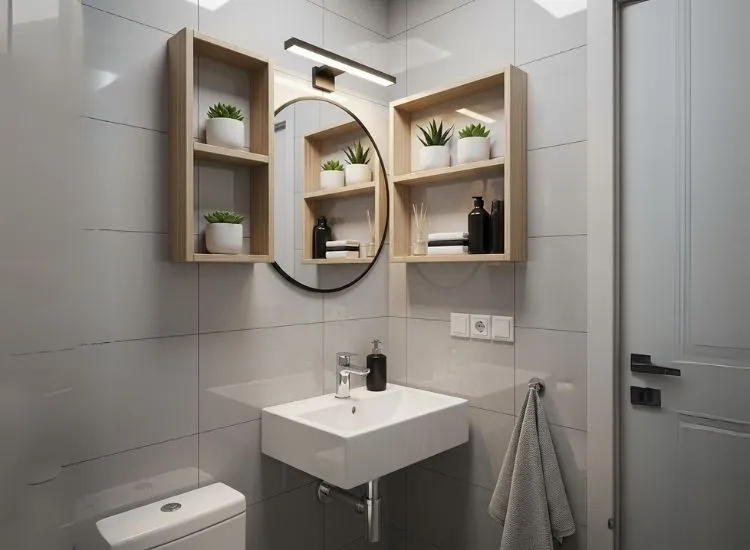 Small bathroom design featuring smart corner fixture placement to maximize space and enhance modern bathroom design ideas.