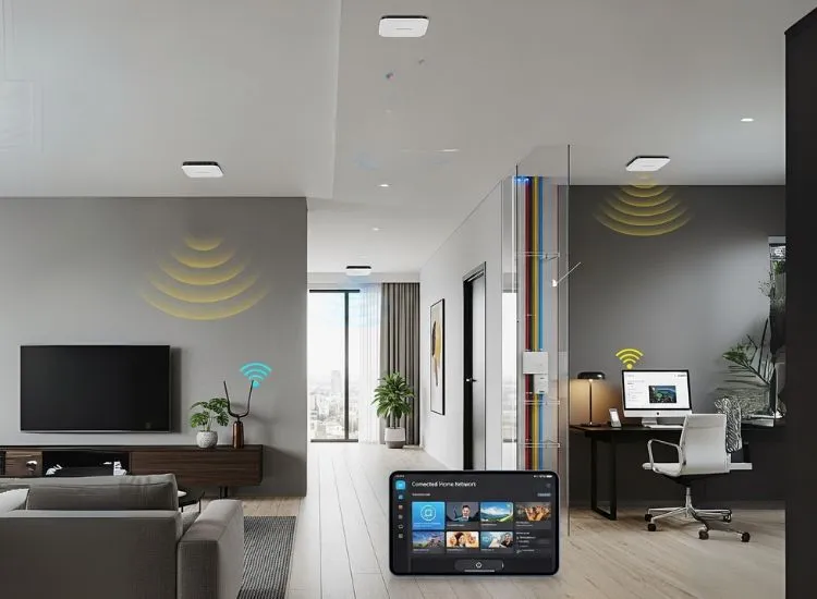 Smart home featuring high-speed Wi-Fi, advanced networking grid, and AI in the home for seamless connectivity.
