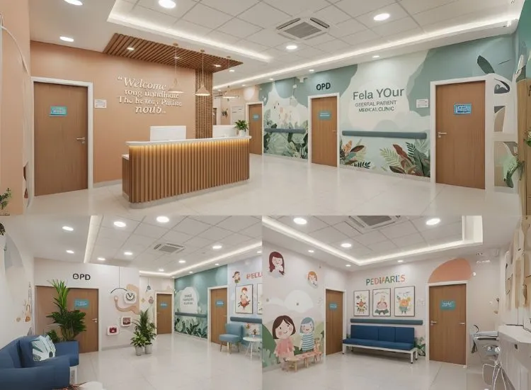 Medical clinic design ideas using art, typography, and murals to tell subtle stories—creative clinic interior designs that connect visually with patients.