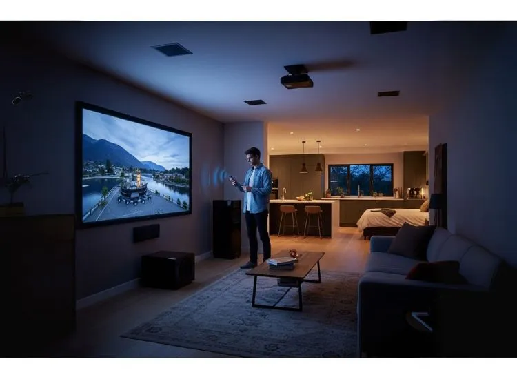Smart home design with multi-room audio, home theatre system, and AI in the home for an immersive entertainment experience.