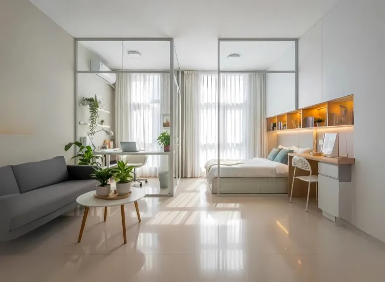 Studio apartment studio filled with natural light — smart studio apartment interior ideas that enhance brightness and create an open feel.