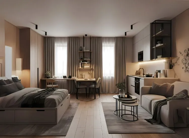 Professional studio apartment floor plan with smooth layout flow — perfect for studio apartment interior ideas and smart room planning.