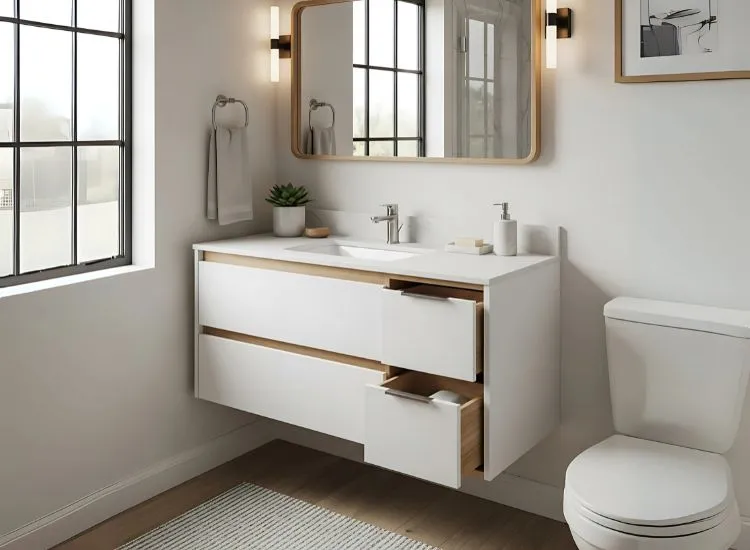 Small Bathroom Decor Ideas Floating Vanities with Hidden Drawers