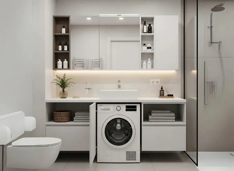 Small Bathroom with Compact Combo Washer Dryer