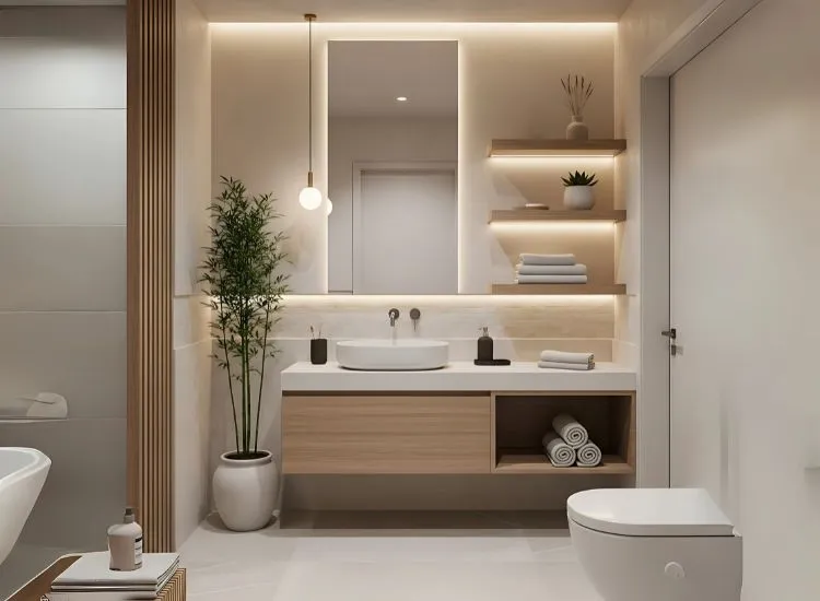 Small Bathroom with Minimalist Zen Design and Neutral Tones