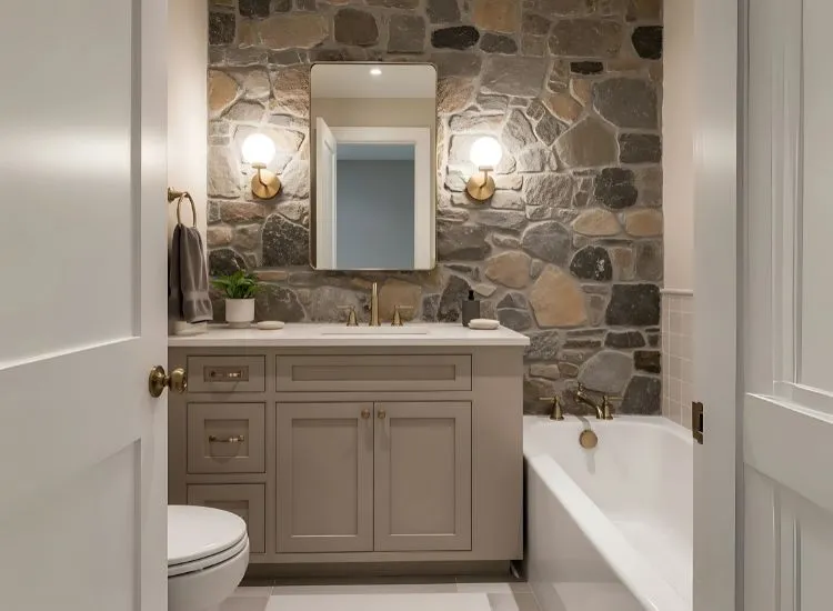 Small Bathroom with Raw Stone Wall
