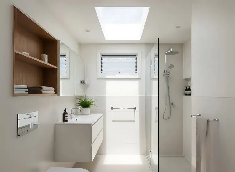 Small Bathroom with Skylight or High Vent Window