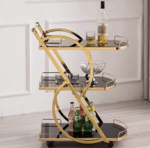 Rare Objects Stainless Steel Modern 3-Tier Full Ring Bar Cart in Gold Finish