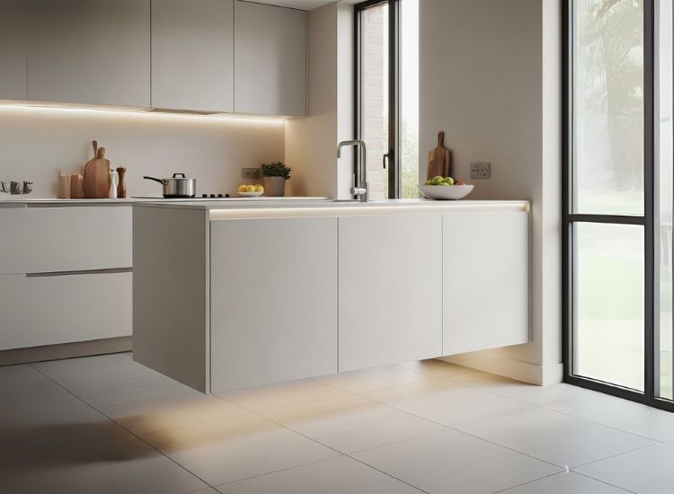 Floating island with hidden lighting showcasing minimal and luxurious small kitchen island design with innovative kitchen island ideas for small kitchens